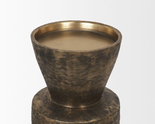Mercana Odilia Textured Antiqued Gold Metal Geometric Pillar Candle Holder - Image 8