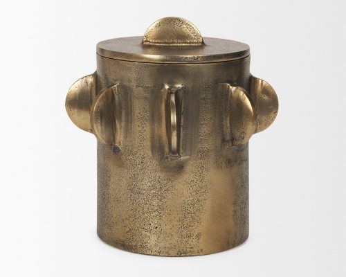 Mercana Deacon Large Antiqued Gold Metal Canister with Sculptural Handles - Image 4