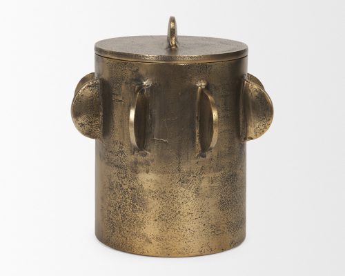 Mercana Deacon Large Antiqued Gold Metal Canister with Sculptural Handles - Image 5
