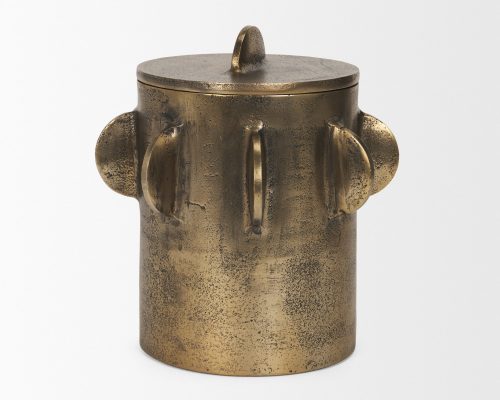 Mercana Deacon Large Antiqued Gold Metal Canister with Sculptural Handles - Image 6