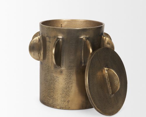 Mercana Deacon Large Antiqued Gold Metal Canister with Sculptural Handles - Image 7