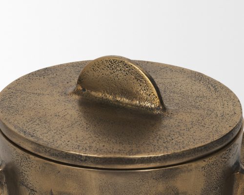 Mercana Deacon Large Antiqued Gold Metal Canister with Sculptural Handles - Image 8