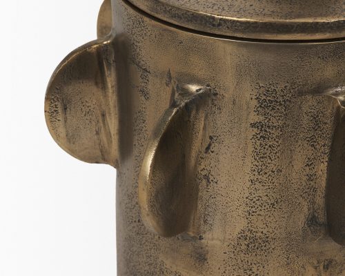 Mercana Deacon Large Antiqued Gold Metal Canister with Sculptural Handles - Image 9