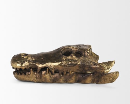 Mercana Alistair Antiqued Gold Cast Metal Decorative Skull Object - Image 4