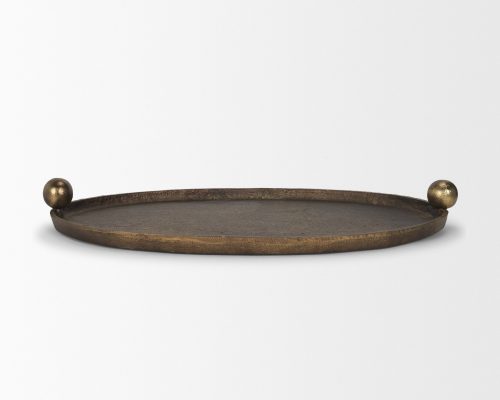 Mercana Jianna Small Oval Textured Antiqued Gold Metal Tray with Handles - Image 6