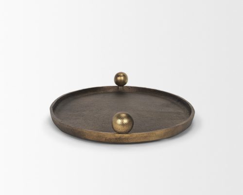 Mercana Jianna Small Oval Textured Antiqued Gold Metal Tray with Handles - Image 7