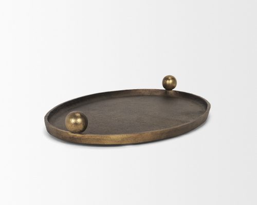 Mercana Jianna Small Oval Textured Antiqued Gold Metal Tray with Handles - Image 8