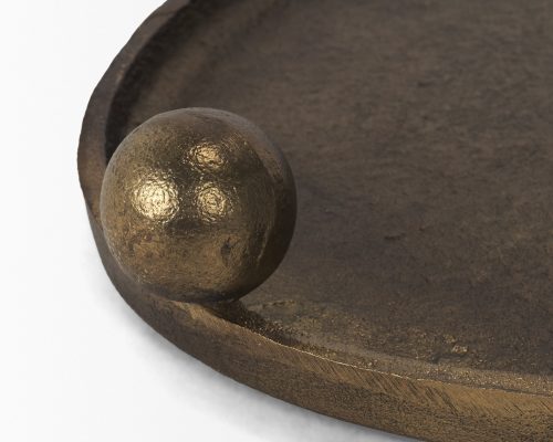 Mercana Jianna Small Oval Textured Antiqued Gold Metal Tray with Handles - Image 11