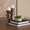 Mercana Odilia Textured Antiqued Gold Metal Geometric Pillar Candle Holder
