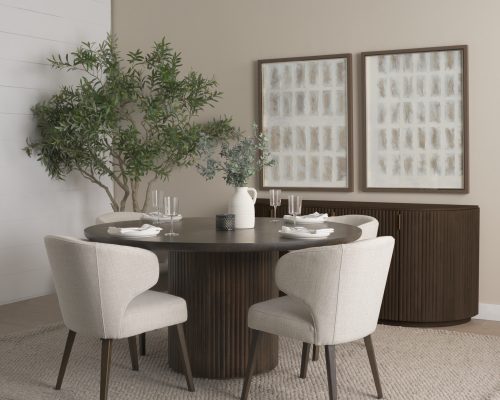 Mercana Terra Fluted Dining Table - 4 Niles Chairs - Terra Sideboard