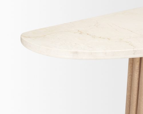 Mercana Marbrello Botticino Marble Top Light Brown Fluted Wood Half Moon Console Table - Image 10