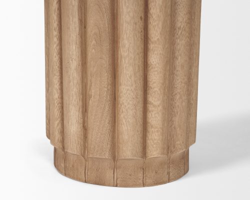 Mercana Marbrello Botticino Marble Top Light Brown Fluted Wood Half Moon Console Table - Image 12