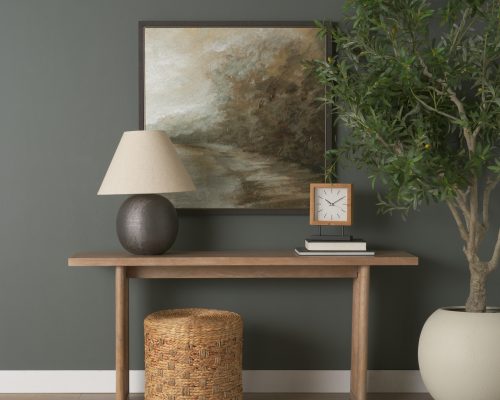 Mercana Renaya Light Brown Wood w/ Matte Black Metal Base Table Clock