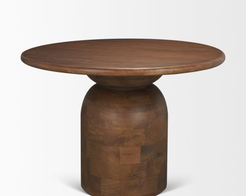 Mercana Atlas Wood Stacked Pedestal Base Round Dining Table - Image 4