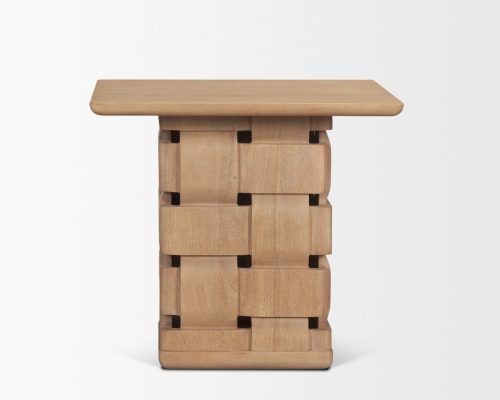 Mercana Trellyn Wood w/ Carved Woven Base Square Accent Table - Image 4