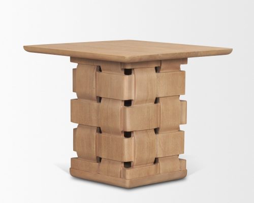 Mercana Trellyn Wood w/ Carved Woven Base Square Accent Table - Image 5