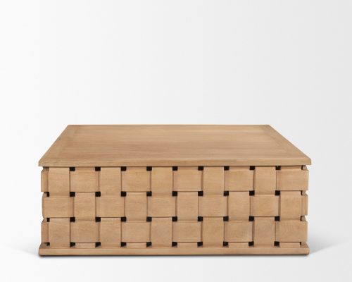 Mercana Trellyn 48" Wood w/ Carved Woven Base Square Coffee Table - Image 5