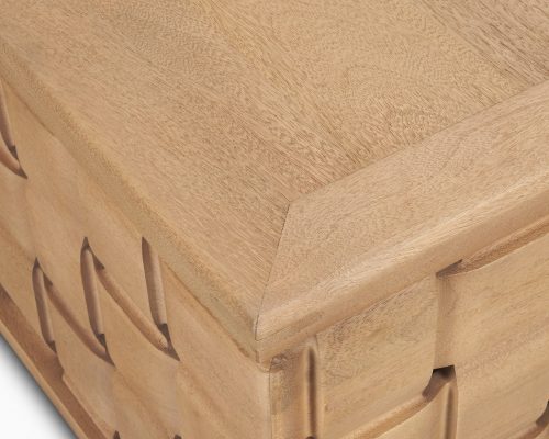 Mercana Trellyn 48" Wood w/ Carved Woven Base Square Coffee Table - Image 8