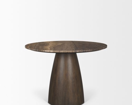 Mercana Allyson 42" Round Dark Brown w/ Cappuccino Marble Pedestal Dining Table - Image 6