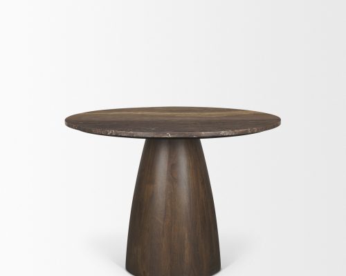 Mercana Allyson 42" Round Dark Brown w/ Cappuccino Marble Pedestal Dining Table - Image 7