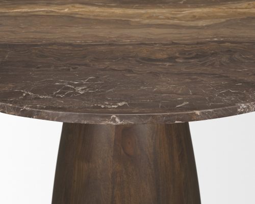 Mercana Allyson 42" Round Dark Brown w/ Cappuccino Marble Pedestal Dining Table - Image 10