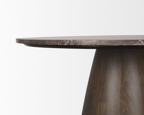 Mercana Allyson 42" Round Dark Brown w/ Cappuccino Marble Pedestal Dining Table - Image 11
