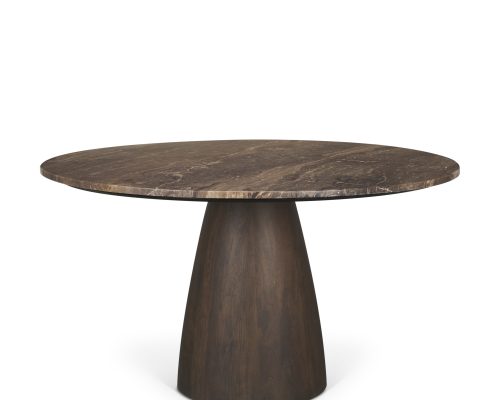Mercana Allyson 54" Round Dark Brown w/ Cappuccino Marble Pedestal Dining Table - Image 12