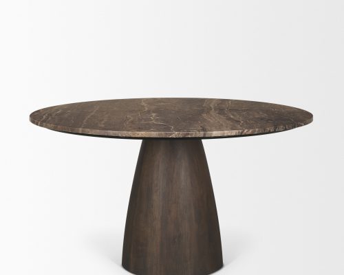 Mercana Allyson 54" Round Dark Brown w/ Cappuccino Marble Pedestal Dining Table - Image 5