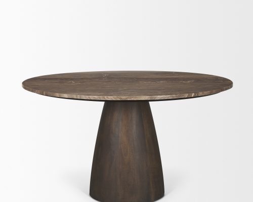 Mercana Allyson 54" Round Dark Brown w/ Cappuccino Marble Pedestal Dining Table - Image 6