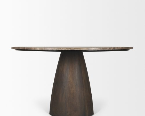 Mercana Allyson 54" Round Dark Brown w/ Cappuccino Marble Pedestal Dining Table - Image 7