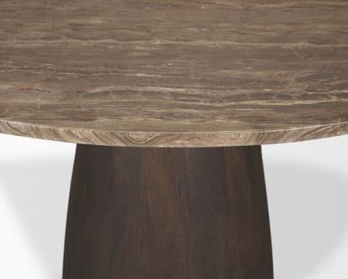 Mercana Allyson 54" Round Dark Brown w/ Cappuccino Marble Pedestal Dining Table - Image 9