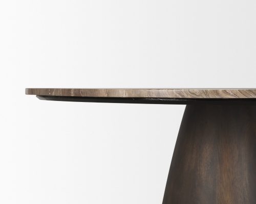 Mercana Allyson 54" Round Dark Brown w/ Cappuccino Marble Pedestal Dining Table - Image 10