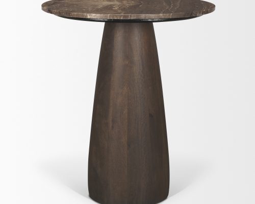 Mercana Allyson 32" Round Dark Brown wood w/ Cappuccino Marble Top Bistro Table - Image 5