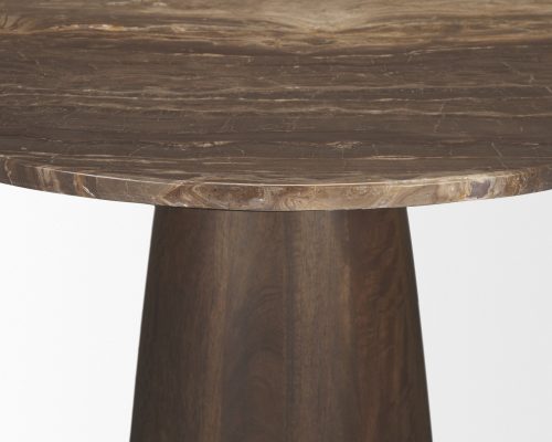 Mercana Allyson 32" Round Dark Brown wood w/ Cappuccino Marble Top Bistro Table - Image 9