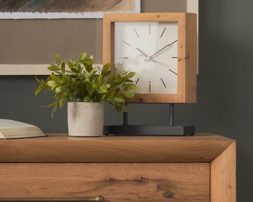 Mercana Renaya Light Brown Wood w/ Matte Black Metal Base Table Clock - Image 3