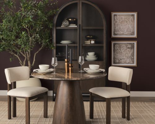 Mercana Allyson 42" Round Dark Brown w/ Cappuccino Marble Pedestal Dining Table