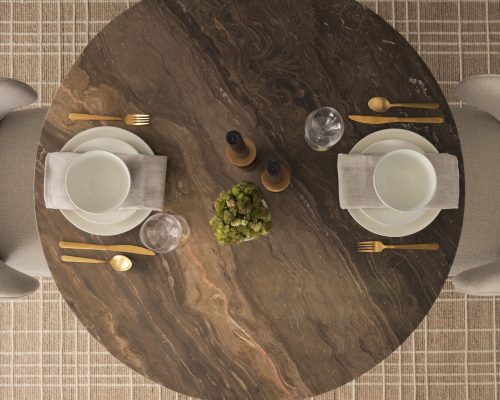 Mercana Allyson 42" Round Dark Brown w/ Cappuccino Marble Pedestal Dining Table - Image 3