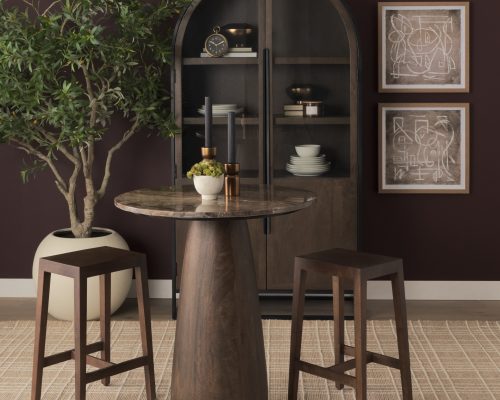 Mercana Allyson 32" Round Dark Brown wood w/ Cappuccino Marble Top Bistro Table
