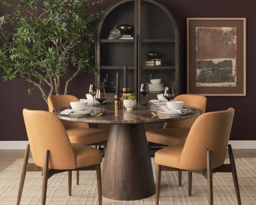 Mercana Allyson 54" Round Dark Brown w/ Cappuccino Marble Pedestal Dining Table