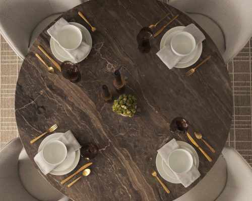 Alternative view of Mercana Allyson 54" Round Dark Brown w/ Cappuccino Marble Pedestal Dining Table