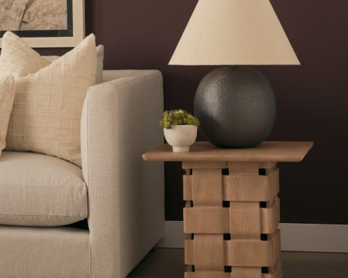 Mercana Trellyn Wood w/ Carved Woven Base Square Accent Table
