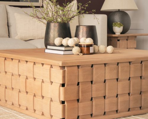 Alternative view of Mercana Trellyn 48" Wood w/ Carved Woven Base Square Coffee Table