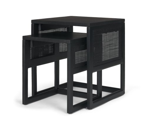 Mercana Grier Set of 2 Black Wood w/ Black Cane Nesting Accent Tables
