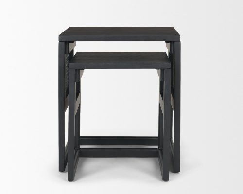 Mercana Grier Set of 2 Black Wood w/ Black Cane Nesting Accent Tables - Image 3