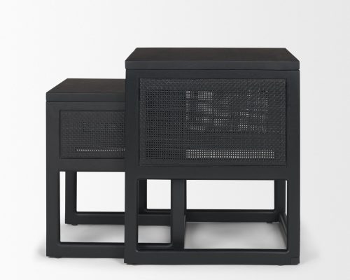 Mercana Grier Set of 2 Black Wood w/ Black Cane Nesting Accent Tables - Image 4