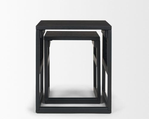 Mercana Grier Set of 2 Black Wood w/ Black Cane Nesting Accent Tables - Image 5
