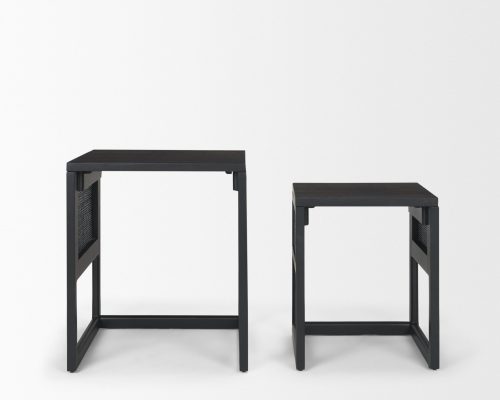 Mercana Grier Set of 2 Black Wood w/ Black Cane Nesting Accent Tables - Image 7