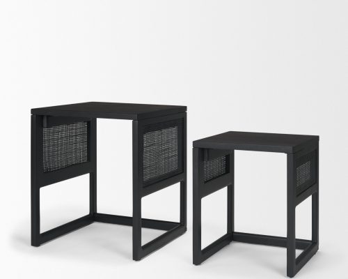 Mercana Grier Set of 2 Black Wood w/ Black Cane Nesting Accent Tables - Image 8