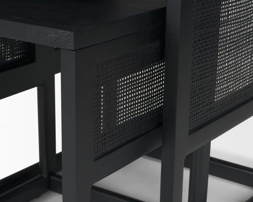 Mercana Grier Set of 2 Black Wood w/ Black Cane Nesting Accent Tables - Image 11