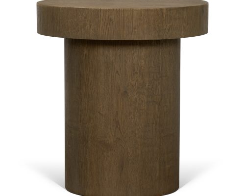 Mercana Lyonne Round Medium Brown Oak Wood Pedestal Side Tables - Image 2